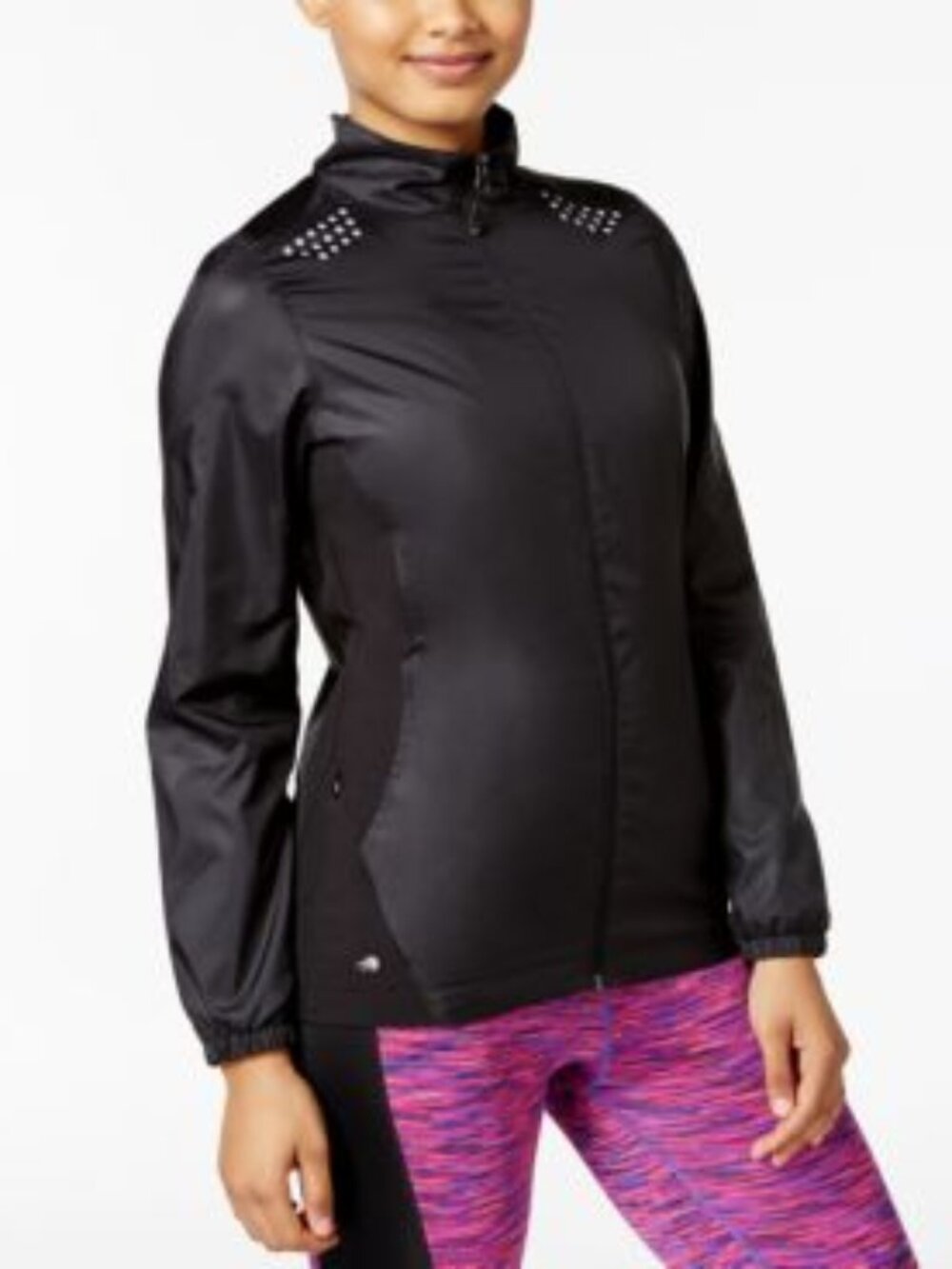 Ideology Womens Activewear Colorblock Active Wear Windbreaker Jacket Color Noir